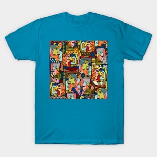 Cubist Picasso Style Faces In Mid Century Modern Colors T-Shirt